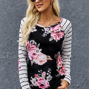 MUST GO! Vintage Flowers Floral Print Elbow Patch Tee